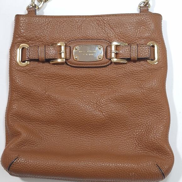 Michael Kors Purse Hamilton Brown/Tan Pebbled Leather Crossbody Shoulder Bag - Picture 3 of 14